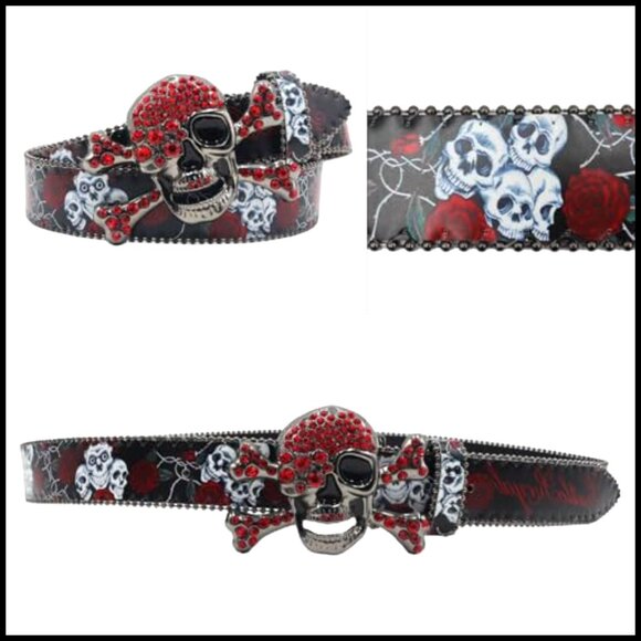 Skull Rhinestone Belt Western Y2K Goth Emo Sequin Cowboy Punk Rock Style main image 6